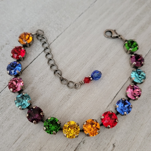 Austrian Crystal Tennis Bracelet in Antique Silver - Picture 9 of 10